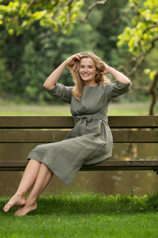 3/4 Sleeve Obi Wrap Dress Miley - XS / Stone Green