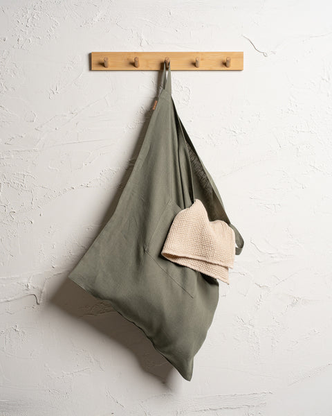 Linen Hanging Laundry Bag Stone Green