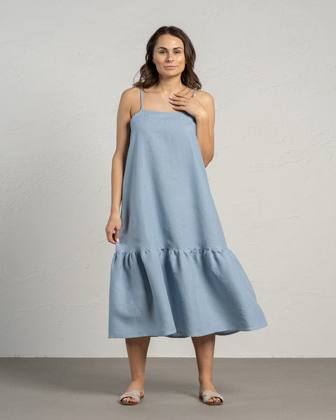 Linen Smock Dress Lisa Cloudy Blue