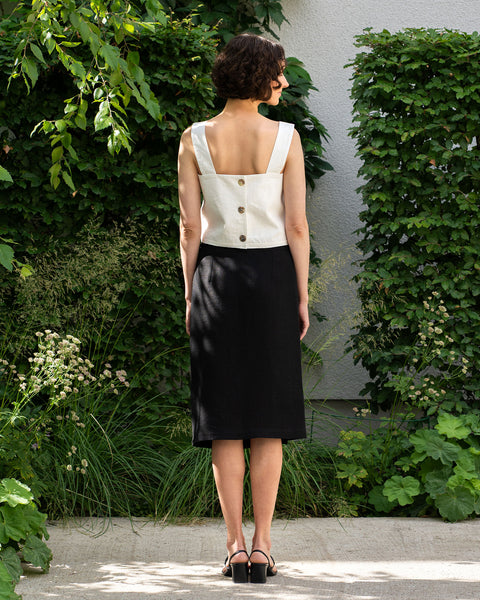 Linen Pinafore Crop Top with Back Buttons Amiri