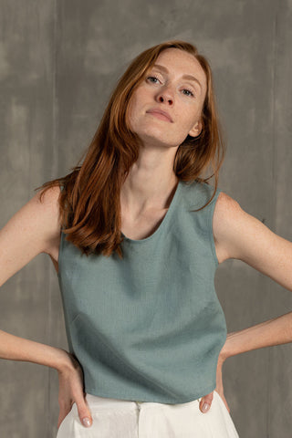 Pinafore Open Back Crop Top Serena - XS / Mint Green