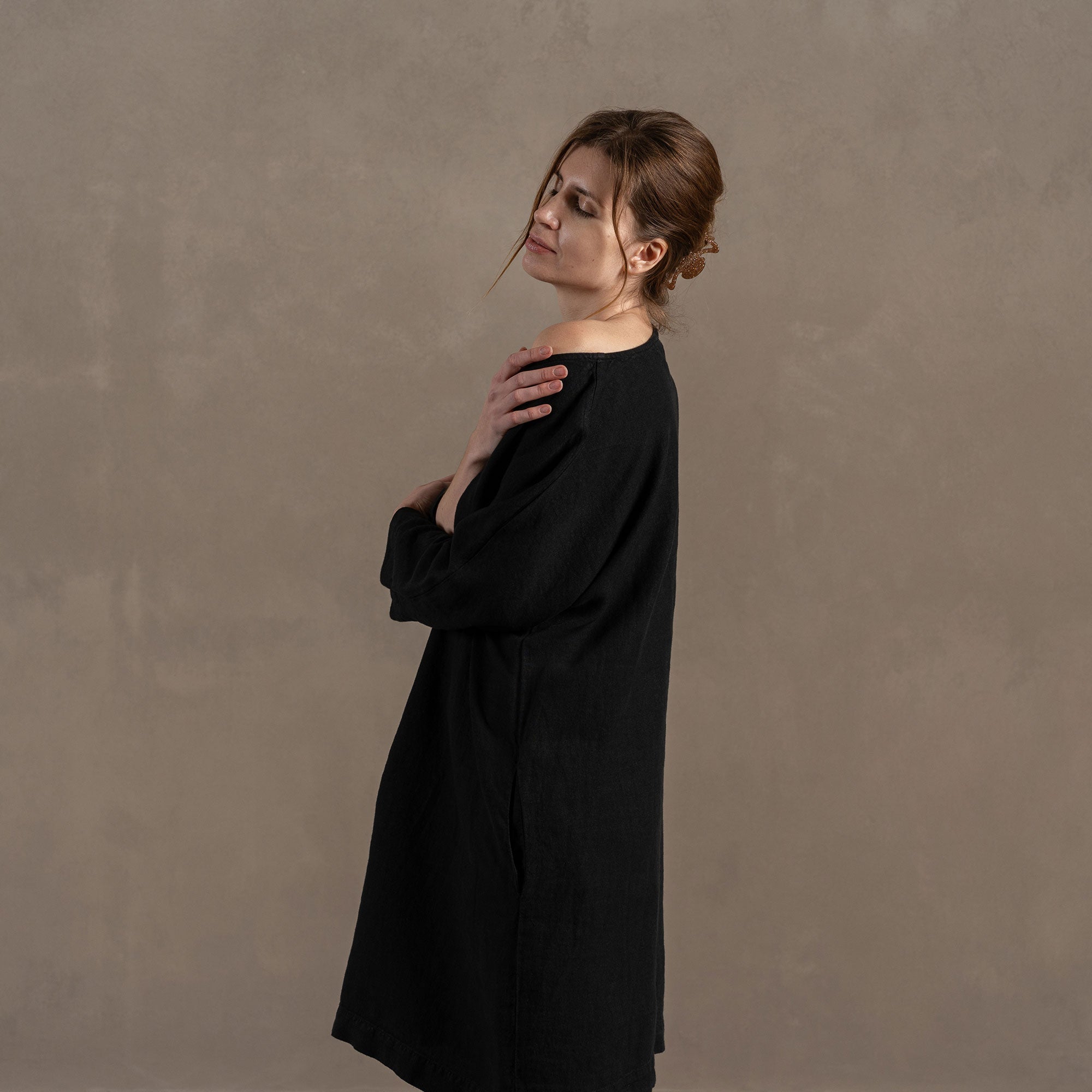 Linen Tunic Dress Selena Pure Black