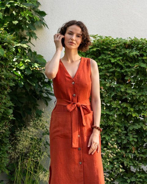 Linen Button Down Safari Dress Sierra