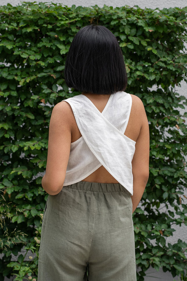 Linen Cross Back Crop Top Serena