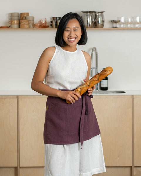 Linen Half Apron with Pocket One Size Shadow Purple