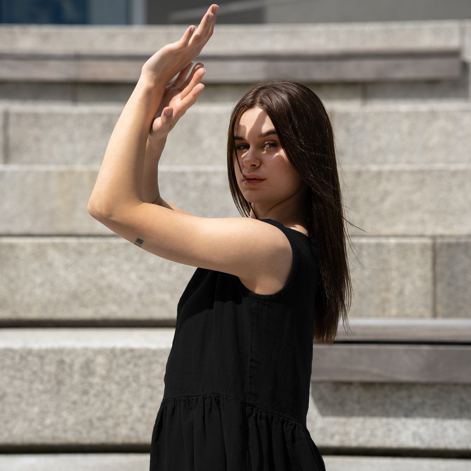 Linen Sleeveless Smock Dress Maya Pure Black