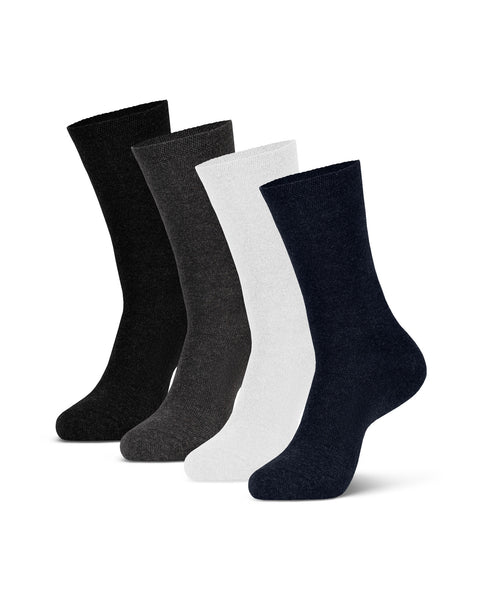 The menique men&#39;s mid-crew cotton socks in all 4 available colors:  black, dark gray, white, dark blue.