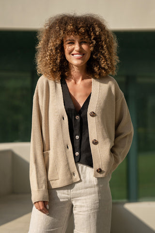 Cardigan pour femme en laine mérinos Hazel - S / Beige