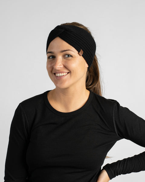 Bandeau en maille côtelée mérinos chaud et doux pour femme
