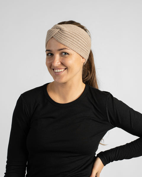 Bandeau en maille côtelée mérinos chaud et doux pour femme