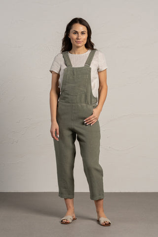 Linen Pinafore Jumpsuit Nicci - XXS / Stone Green