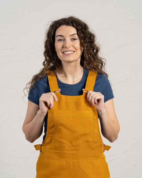 Linen Romper Nino in Spicy Yellow Color