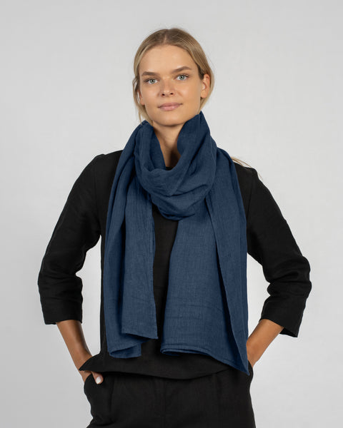 Wide Women&#39;s Linen Scarf Storm Blue