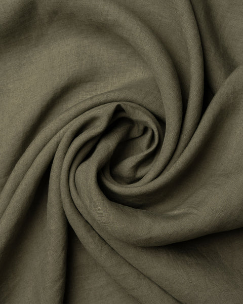 Linen Short Sleeve Dress with Ruffles Victoria, Stone Green Linen Color Sample