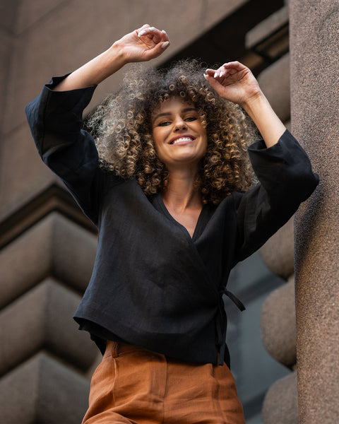 Linen Wrap Top Thea