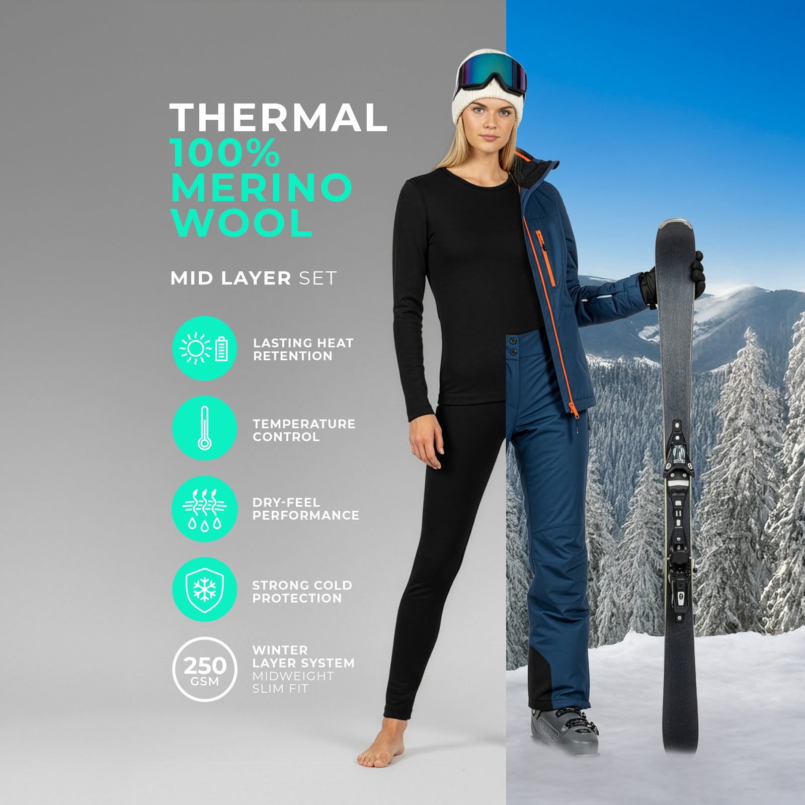 Women's 250 Long Sleeve & Leggings 2-Piece Black