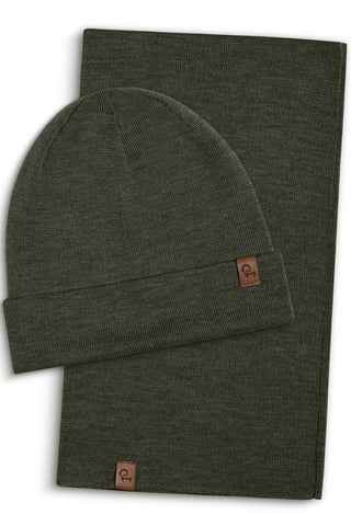 Women's Merino Wool Liner Gaiter & Beanie 2-Piece - One Size / Dark Green