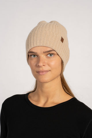Bonnet côtelé en cachemire tricoté pour femme - Taille unique / Beige Crème