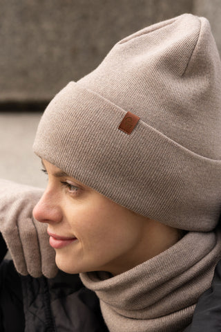Bonnet tricoté pour femme en laine mérinos - Taille unique / Beige Crème