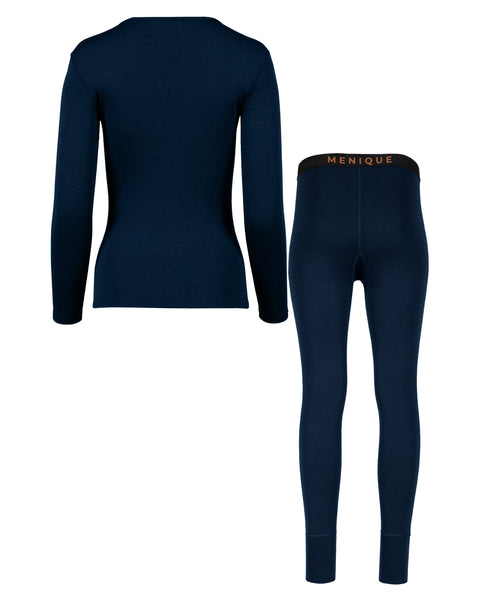 Women&#39;s 250 Merino 2-Piece Set of Long Sleeve &amp; Bottoms Dark Blue