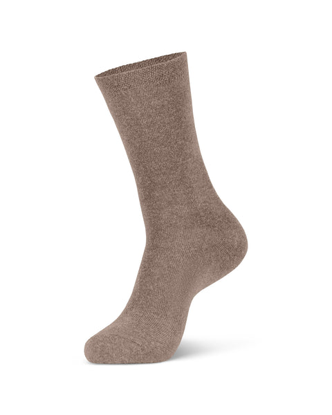 Women&#39;s Cotton Mid-Crew Socks in beige color in a white background, side view.