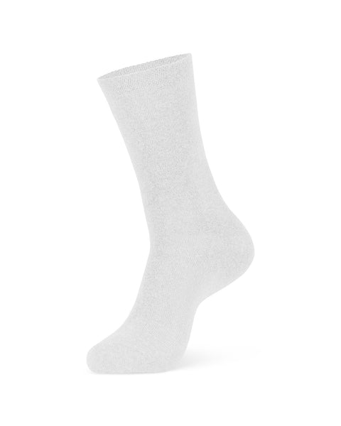 Women&#39;s Cotton Mid-Crew Socks in white color in a white background, side view.