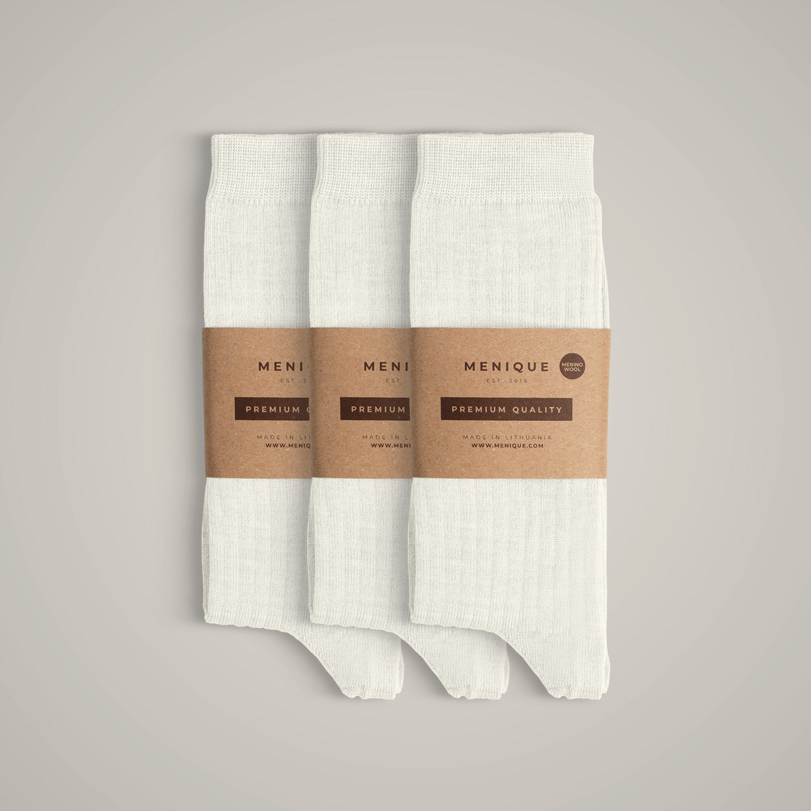 Women’s 85% Merino Wool Rib Thin Socks 3-Pack in Beige – lightweight, breathable, premium quality everyday socks.