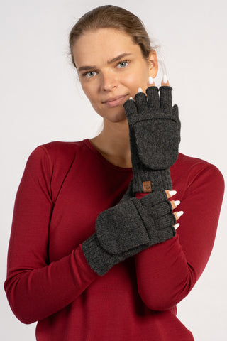 Women's Knit Merino Convertible Mittens - One Size / Dark Gray