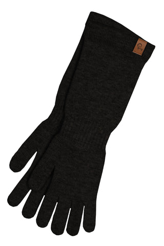Gants longs en cachemire tricoté pour femmes - Taille unique / Noir