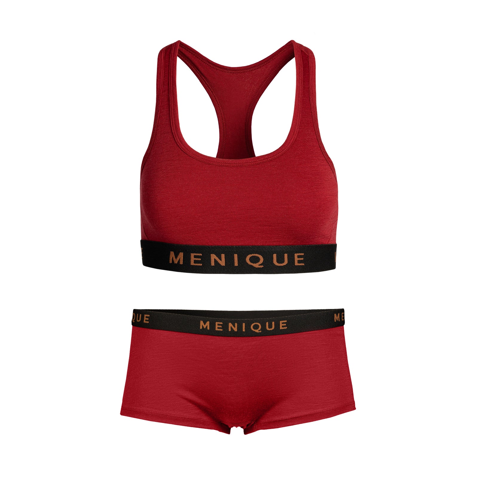 Women's Merino Set of Sport Bra & Boxer Briefs in Royal Cherry color.
