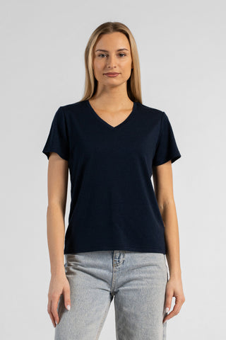 Women's Merino Regular Fit V-Neck Tee - XS / Navy Blue