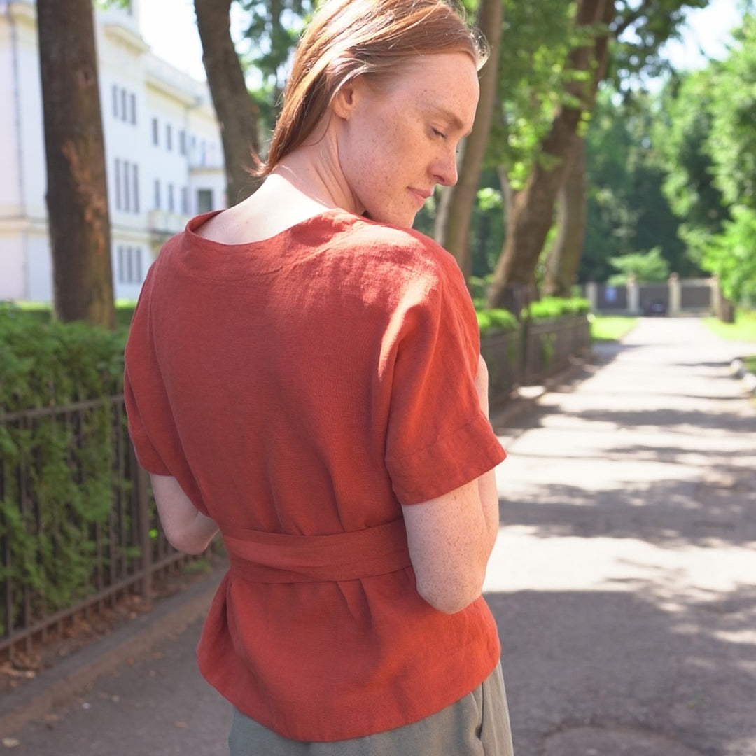 Linen Wrap Blouse Lila