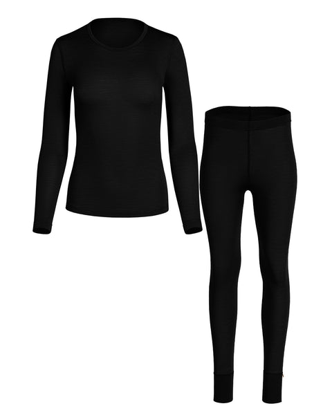 Women&#39;s 160 Long Sleeve &amp; Bottoms 2-Piece Black