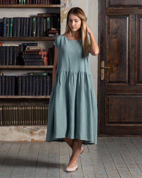 Linen Smock Dress Cecilia Mint Green