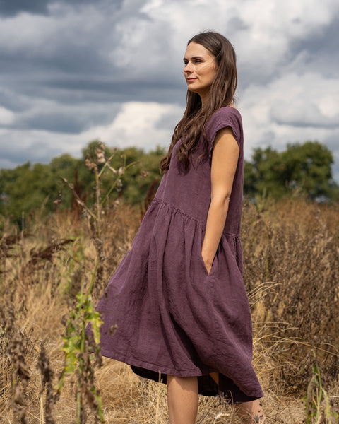Linen Smock Dress Cecilia Shadow Purple