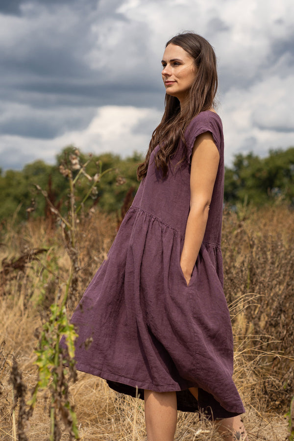 Linen Smock Dress Cecilia Shadow Purple