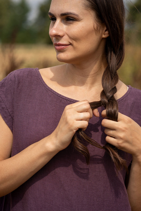 Linen Smock Dress Cecilia Shadow Purple