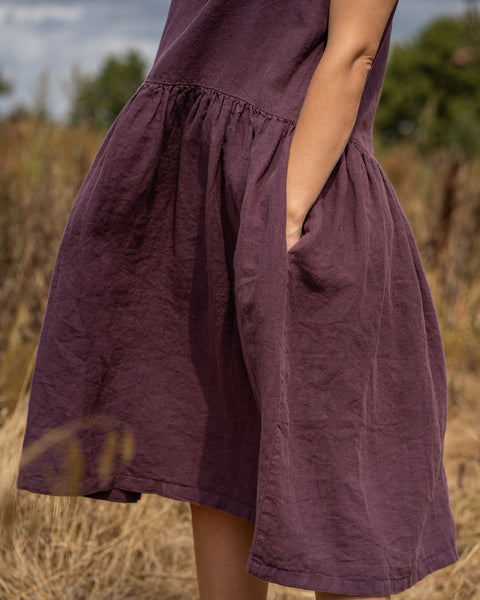 Linen Smock Dress Cecilia Shadow Purple