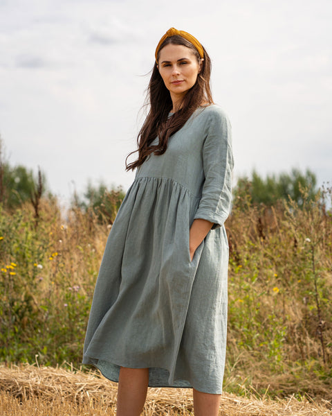Linen Smock Dress Lucy Mint Green