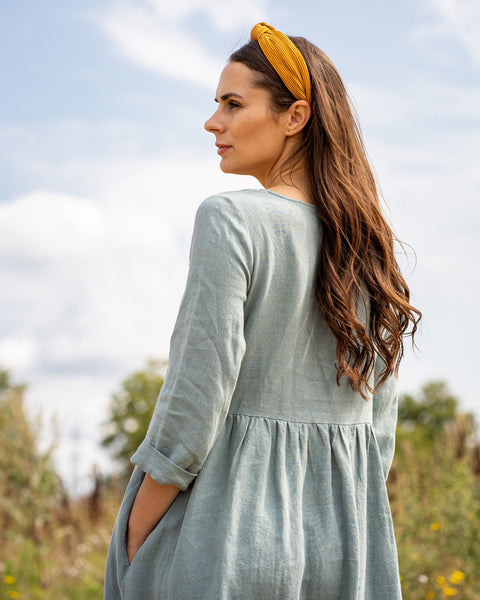 Linen Smock Dress Lucy Mint Green