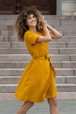 Vacation Summer Wrap Dress Eliana - XS / Spicy Yellow
