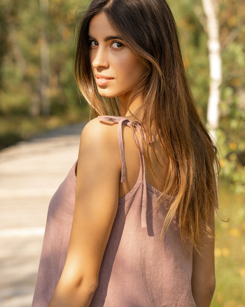 Linen slip dress with spaghetti straps