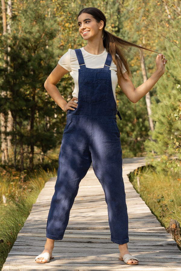 Linen Pinafore Jumpsuit Nicci Storm Blue