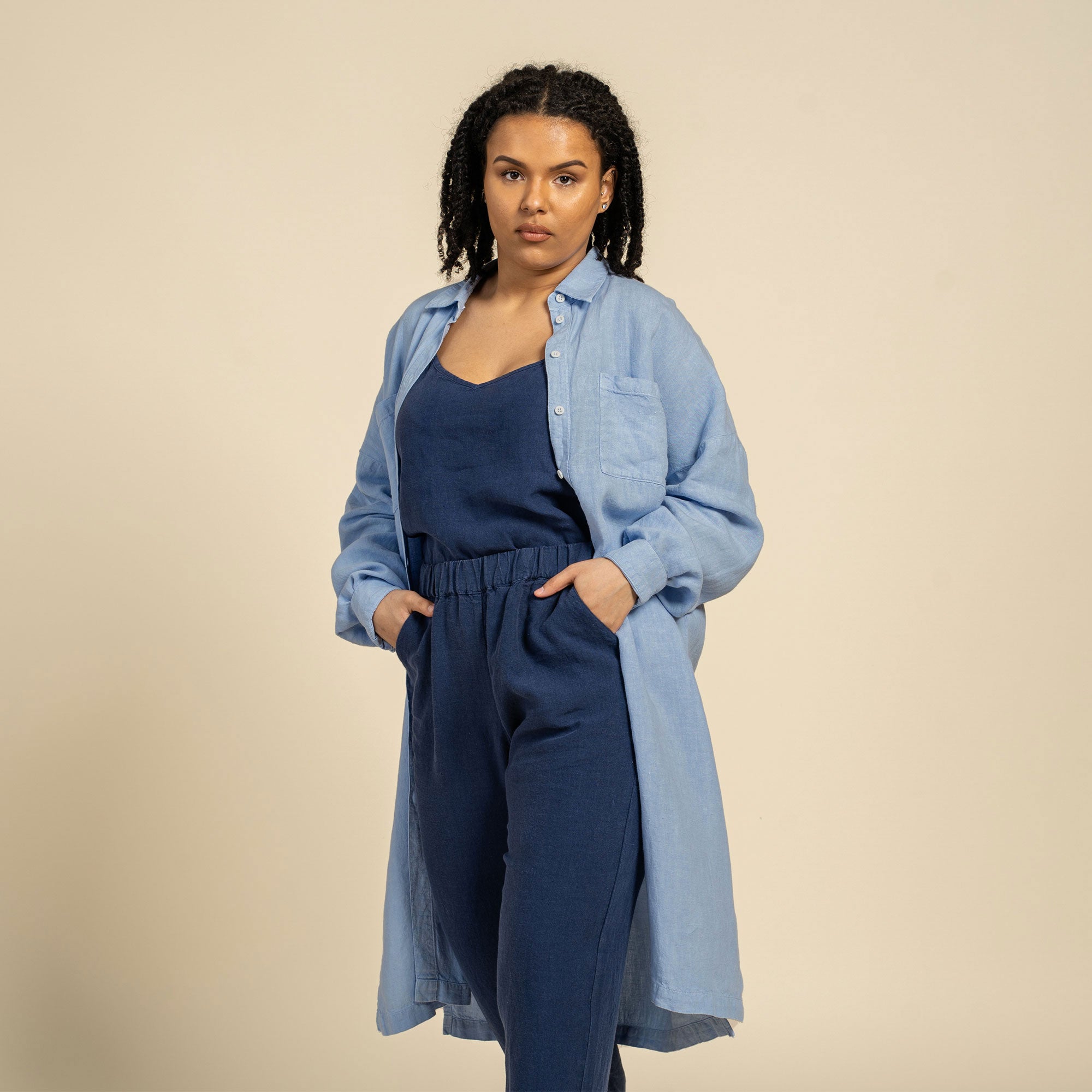 Linen Oversize Shirt Dress Margo Cloudy Blue