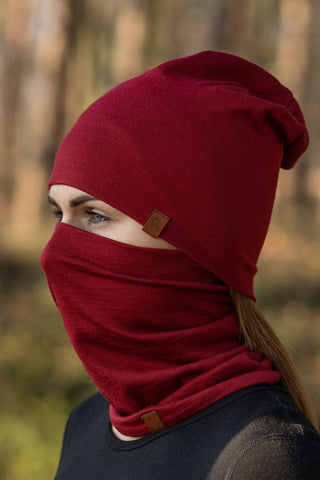 Women's Merino Beanie & Gaiter 2-Piece - One Size / Royal Cherry