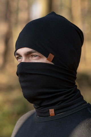 Bonnet et tour de cou en mérinos pour homme 2 pièces noir - Taille unique / Noir
