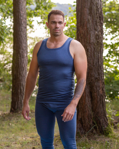 menique Men&#39;s Merino 160 Tank Top Denim Color